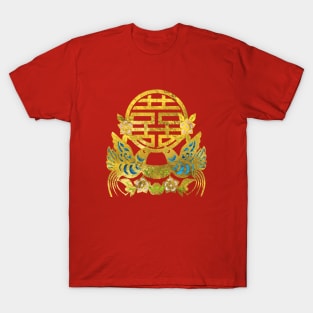 Gold Double Happiness Symbol with  birds T-Shirt